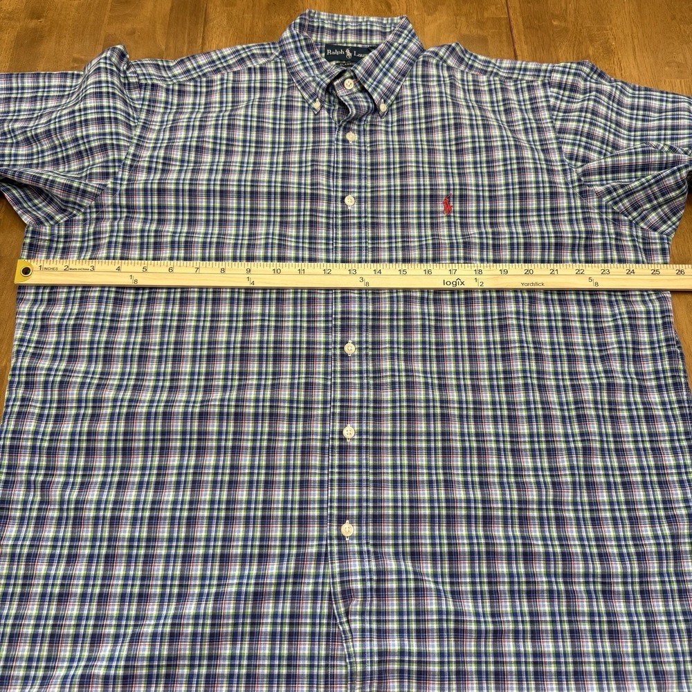 Ralph Lauren shirt men's large 16.5 blue green classic plaid preppy button down - Picture 8 of 12